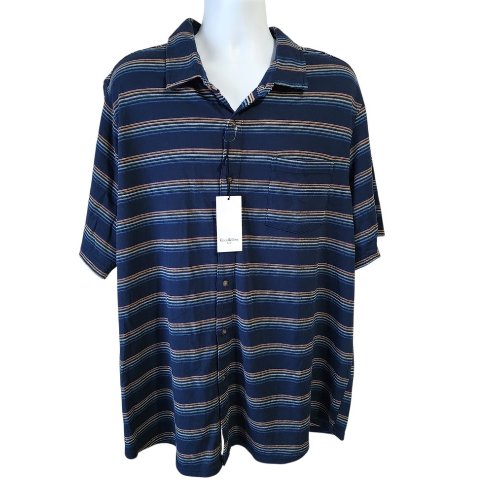 Goodfellow & Co Shirt Men's 2XL NWT Blue Striped Button Front Short Sleeve